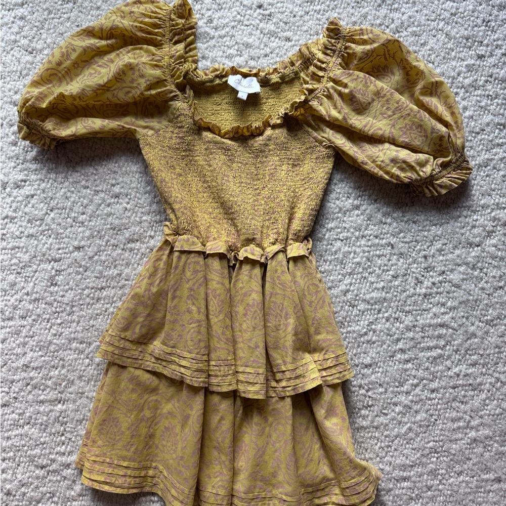 Yellow Patterned Puff Sleeve Dress